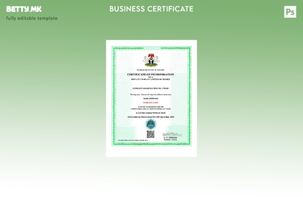 Модерен стил Нигерија сертификат за инкорпорација Шаблон за Word и PDF